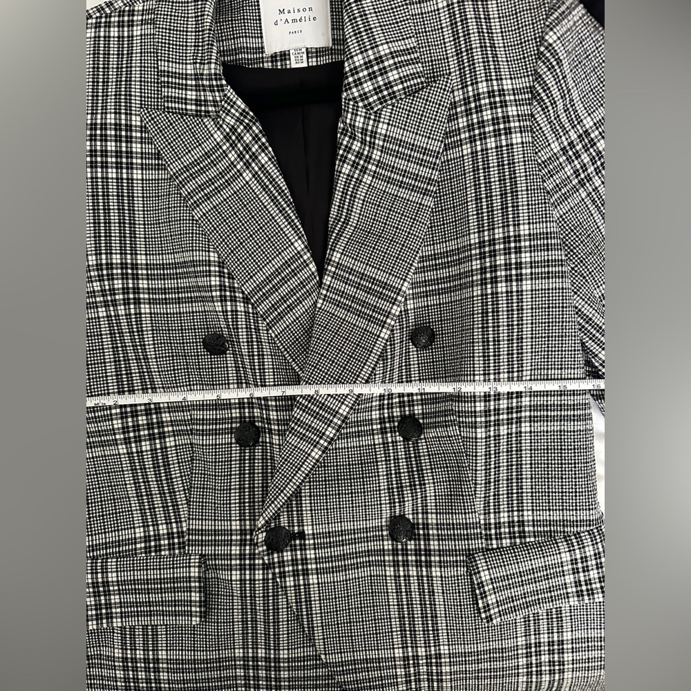 Maison D'Amélie Black and White Plaid Blazer Medium - Picture 7 of 8